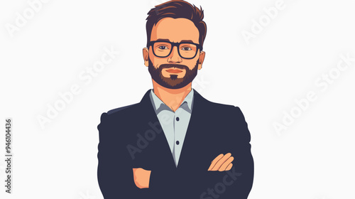 Professional Handsome Businessman in Glasses with Folded Arms