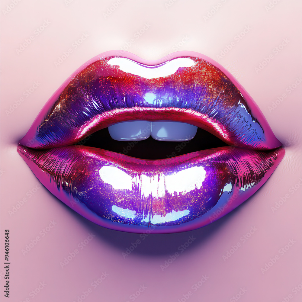 Close-up of glossy lips showcasing vibrant colors and shine, ideal for beauty and cosmetic design themes. Close-up of glossy lips showcasing vibrant colors and shine, ideal for beauty and cosmetic design themes.