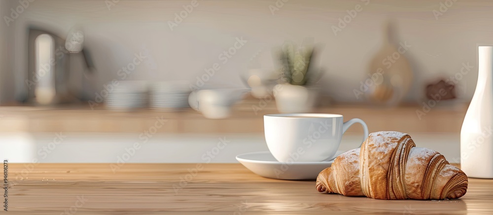 Sugar croissant and cafe latte. Copy space image. Place for adding text and design Sugar croissant and cafe latte. Copy space image. Place for adding text and design