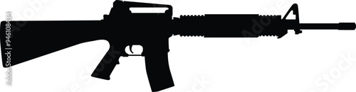 Assault rifle silhouette illustration. Army weapon for war in black color.