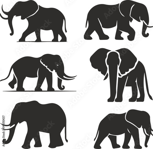 Elephant Silhouette Wild Animal Illustration Design Vector Collection
