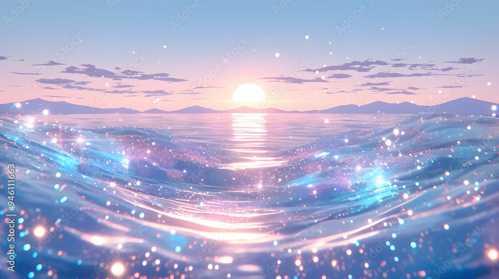 Magical Sunset Over Sparkling Ocean. Magical Sunset Over Sparkling Ocean.
