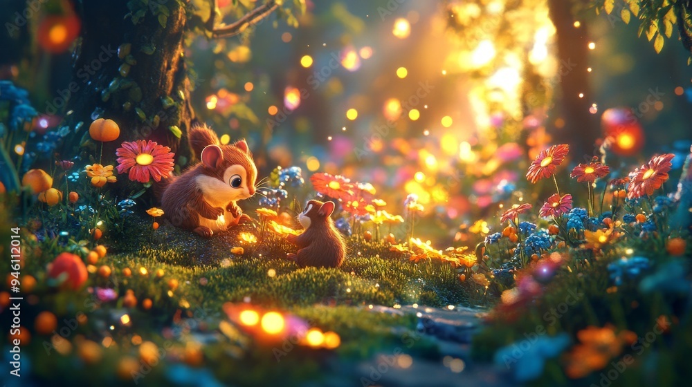 Cute Squirrels in Forest.