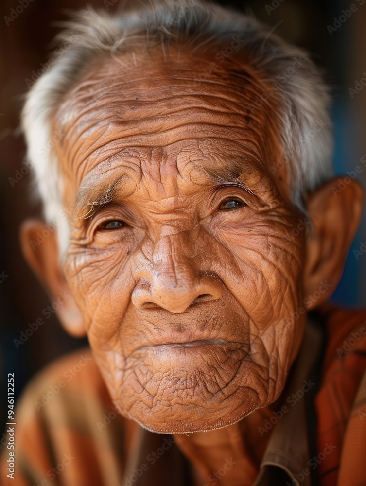 An elderly man with deep wrinkles reflects calmness and wisdom, embodying a rich cultural heritage and a lifetime of experiences. Generative AI An elderly man with deep wrinkles reflects calmness and wisdom, embodying a rich cultural heritage and a lifetime of experiences. Generative AI