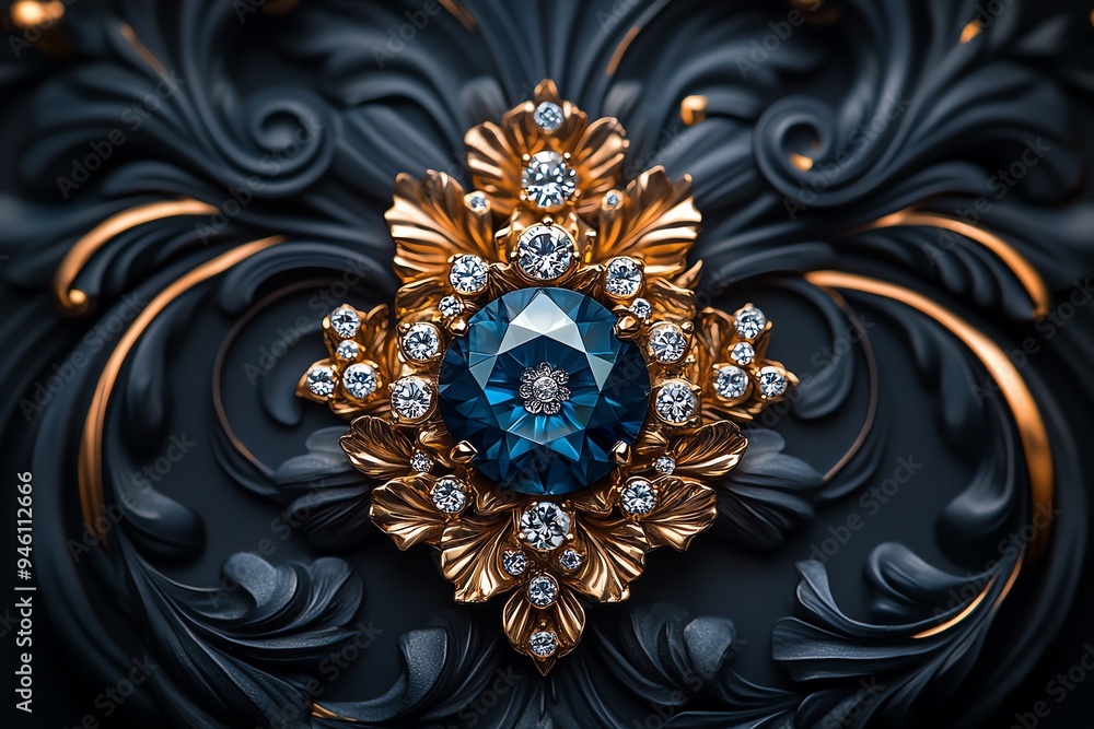 Fototapeta premium Diamond as a luxury symbol, depicted in an artwork featuring it in an opulent, elaborate jewelry piece