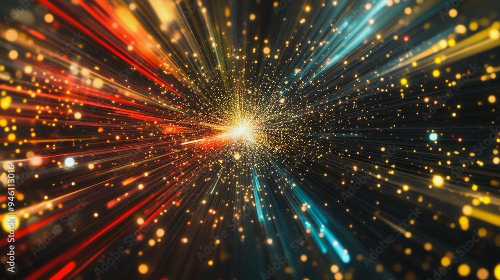 Fototapeta premium Abstract light explosion and network points, dot, earth's surface, digital background Innovation network points Earth's surface wave background digital wave information technology background