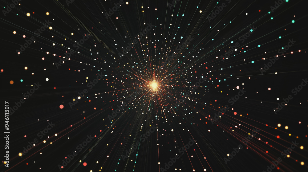Fototapeta premium Abstract light explosion and network points, dot, earth's surface, digital background Innovation network points Earth's surface wave background digital wave information technology background