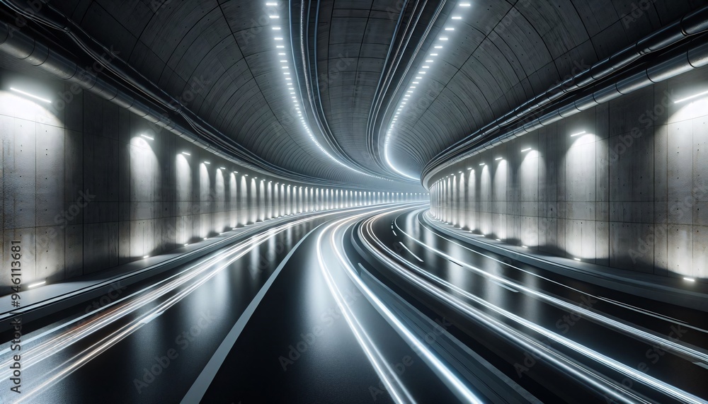Ein eleganter, futuristischer Tunnel mit sanften Kurven und integrierter Beleuchtung, fortschrittliches architektonisches Design und moderne Technologie Ein eleganter, futuristischer Tunnel mit sanften Kurven und integrierter Beleuchtung, fortschrittliches architektonisches Design und moderne Technologie