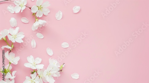 White minimalist romantic flower background. A serene and elegant display of delicate blooms against a pure white backdrop. Symbolizing simplicity and beauty.