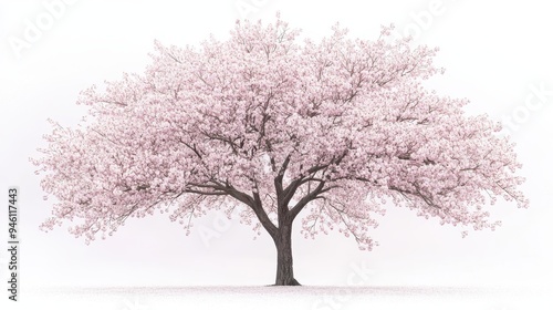 A beautiful blooming tree with pink flowers against a light background.