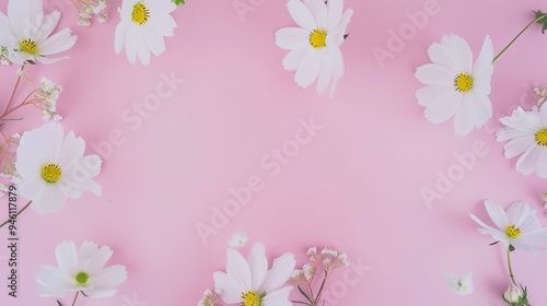 White minimalist romantic flower background. A serene and elegant display of delicate blooms against a pure white backdrop. Symbolizing simplicity and beauty.