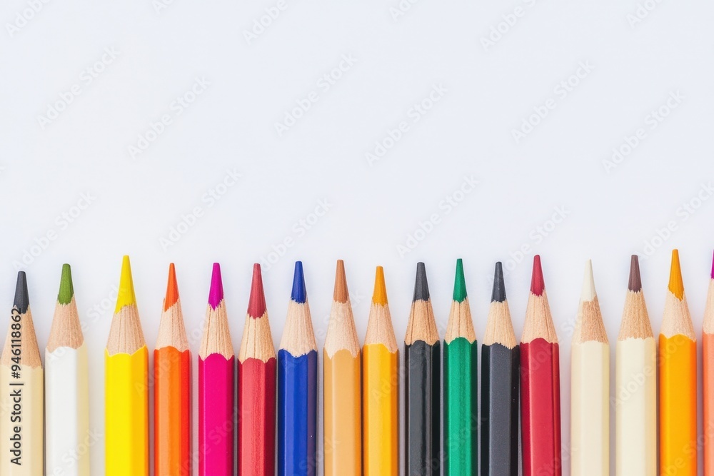 A selection of colored pencils, each with a different color of lead. A selection of colored pencils, each with a different color of lead.