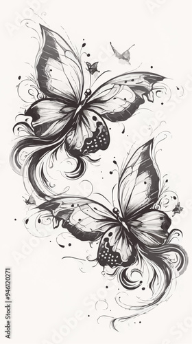 Black Symmetric Butterfly Tattoo - Vector Design on White Background