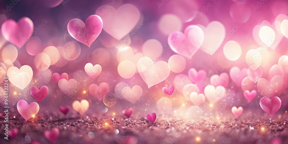 Romantic Valentines Day background with pink hearts, blurred bokeh background, and copy space Romantic Valentines Day background with pink hearts, blurred bokeh background, and copy space
