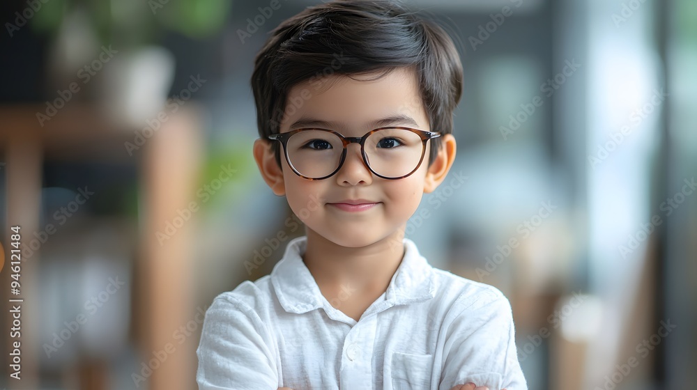 Portrait of a young boy wearing glasses. Portrait of a young boy wearing glasses.