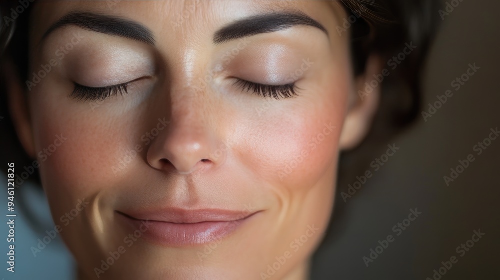 Mature woman enjoying a calming skincare routine Mature woman enjoying a calming skincare routine