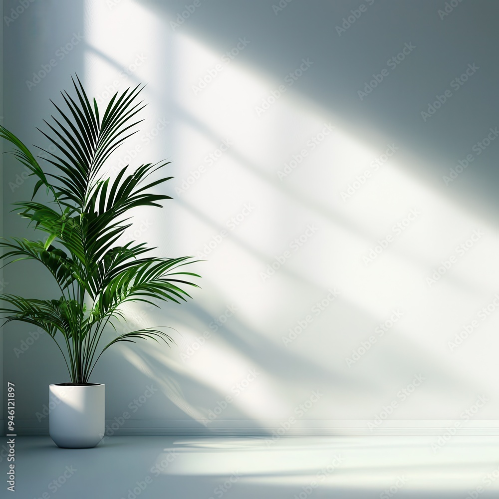 Clean Minimalist Space with Plant and Shadows, Perfect for Modern and Serene Environments Clean Minimalist Space with Plant and Shadows, Perfect for Modern and Serene Environments