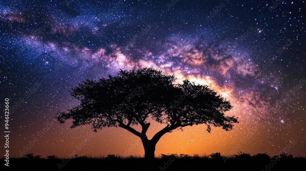 A silhouetted tree stands against the backdrop of the Milky Way, with the night sky filled with stars and cosmic wonder. A silhouetted tree stands against the backdrop of the Milky Way, with the night sky filled with stars and cosmic wonder.