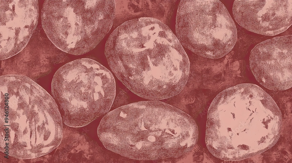 Textured Background of Various Potatoes in Red Tones Textured Background of Various Potatoes in Red Tones