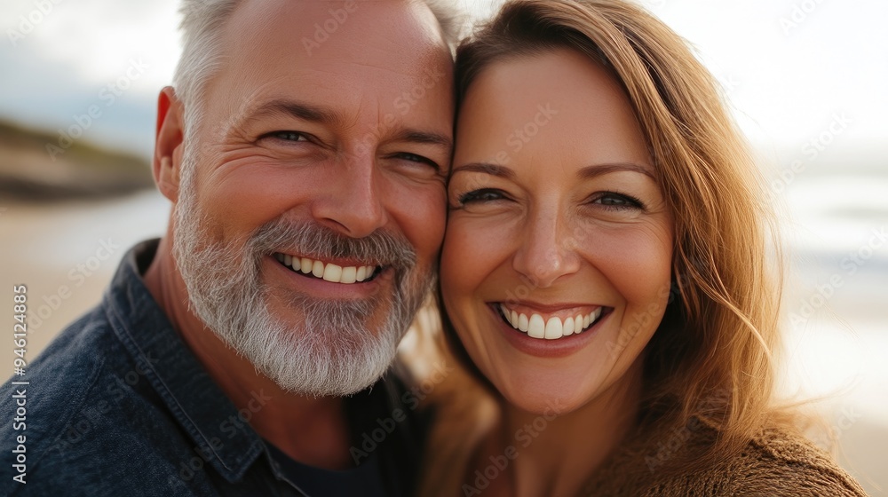 Happy Couple Enjoying Sunshine on Beach Happy Couple Enjoying Sunshine on Beach