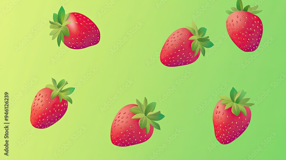 Colorful Strawberry Pattern on Green Background Colorful Strawberry Pattern on Green Background