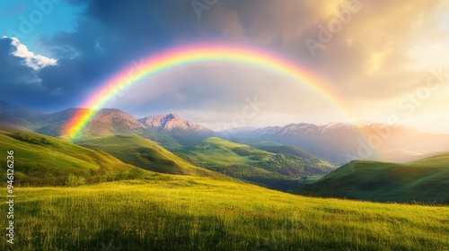 Breathtaking Rainbow Across Green Pastoral Landscape