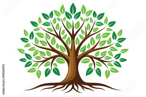 Tree with Leaves and Roots Logo Icon Vector Illustration - Cartoon Clipart and Line Art Design