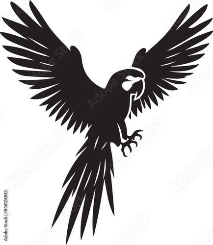 a beautiful parrot bird black and white silhouette vector art flat design outline background illustrations