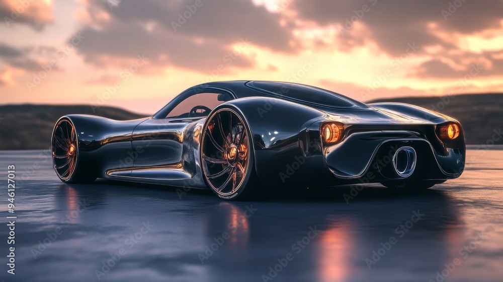 Black Sports Car Sunset. Black Sports Car Sunset.