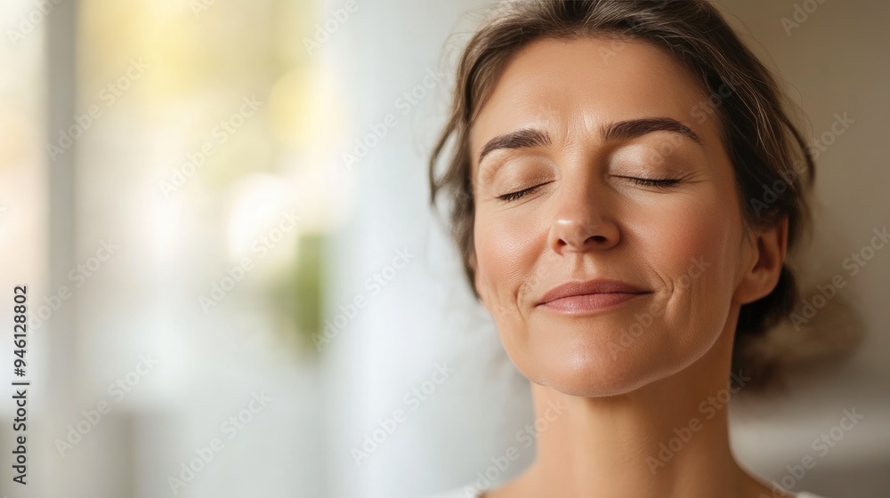 Joyful Middle-Aged Woman Cherishing Skincare at Home Joyful Middle-Aged Woman Cherishing Skincare at Home