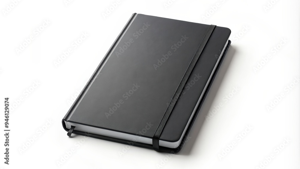 Realistic black diary notebook with an elastic band mockup isolated on white background Realistic black diary notebook with an elastic band mockup isolated on white background