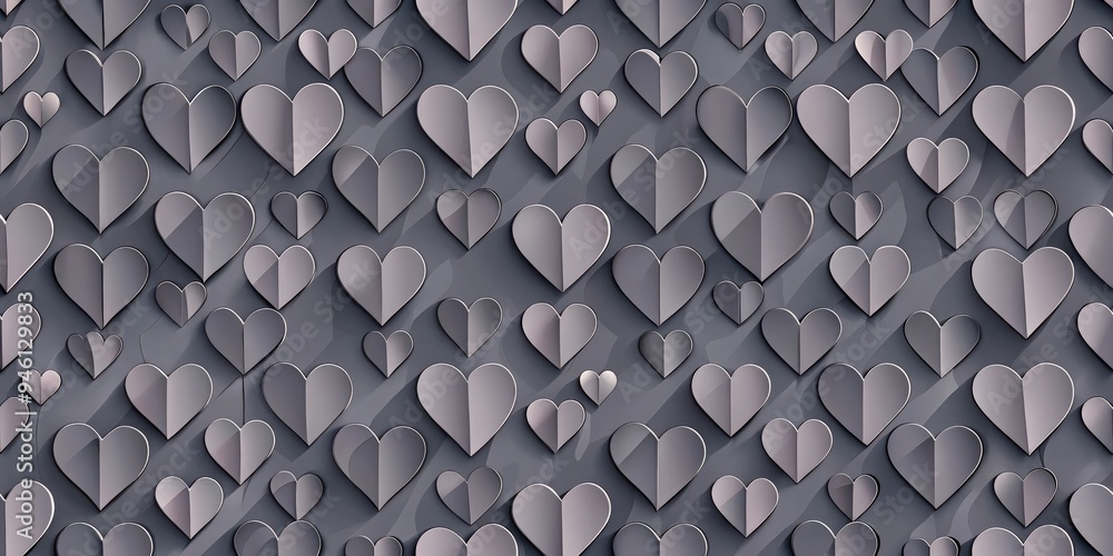 Fototapeta premium Romantic anthracite colored paper hearts seamless background with copy space for wallpaper design