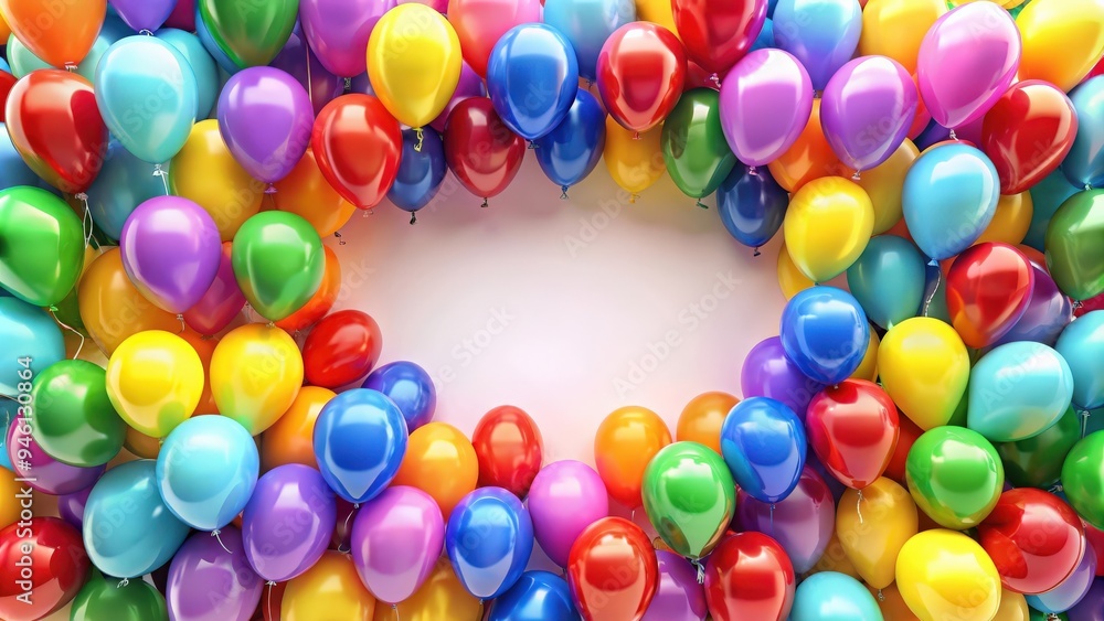 Balloons of various colors arranged in a frame, perfect for party decorations and celebrations Balloons of various colors arranged in a frame, perfect for party decorations and celebrations