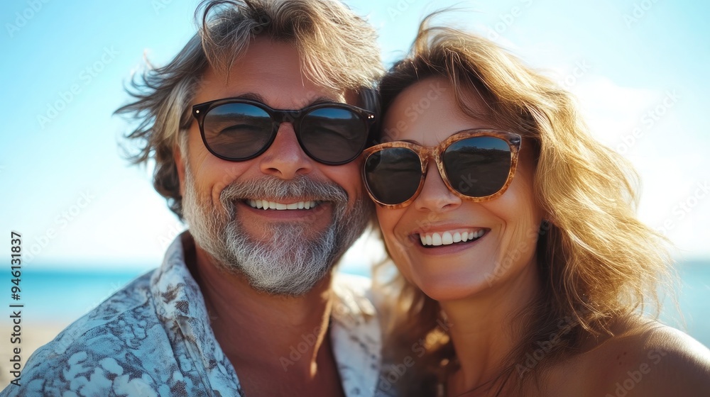 Bright Sunny Day with Smiling Couple by Ocean Bright Sunny Day with Smiling Couple by Ocean