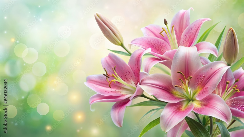Pink lilies on a soft blurred background with space for text Pink lilies on a soft blurred background with space for text