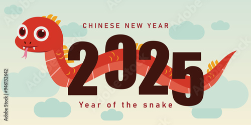 Chinese New Year 2025 illustration, elegant snake, Golden Snake Brings Joyful News.