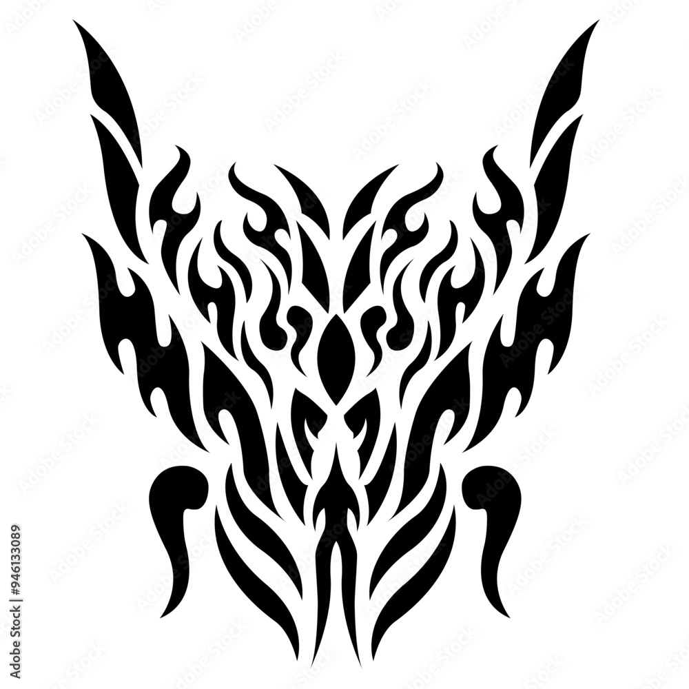 Phoenix Flame Wings Black tattoo on white background Phoenix Flame Wings Black tattoo on white background
