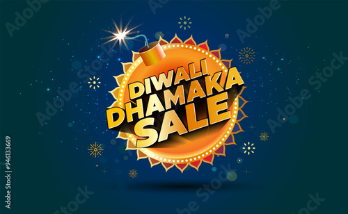 Diwali Dhamaka Sale Logo design. Festive offer deal discount on red background.