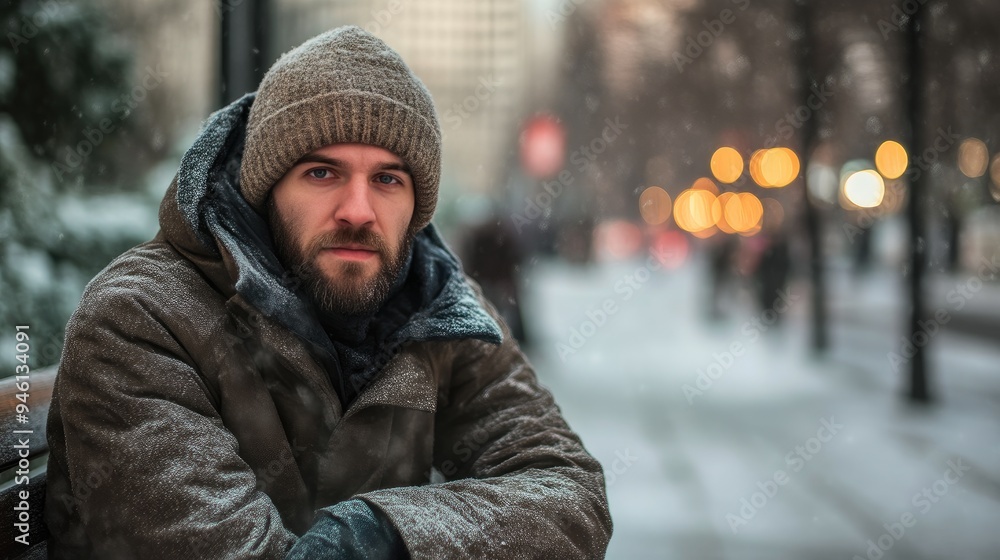 Cold Weather Exposure: Man on Busy Street Cold Weather Exposure: Man on Busy Street