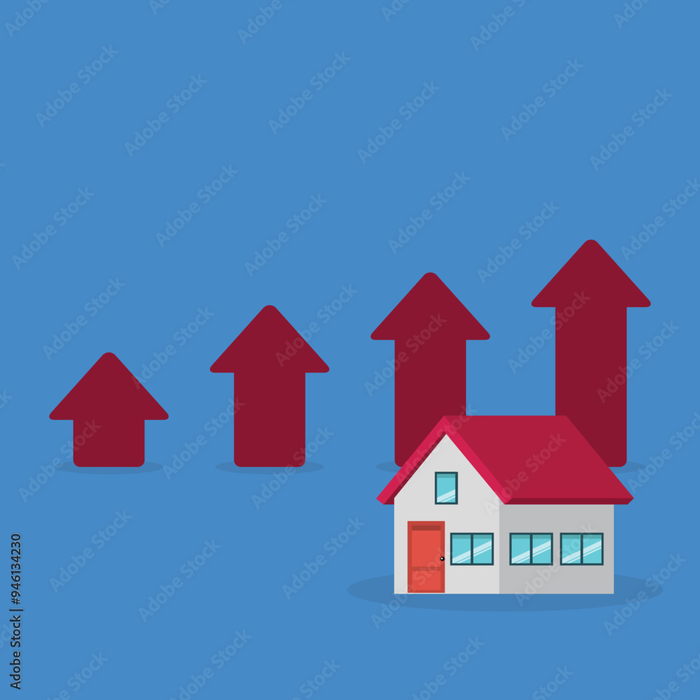 Arrows rise up above the house. The concept of growth in demand for real estate. Increase in the value of property, vector illustration Arrows rise up above the house. The concept of growth in demand for real estate. Increase in the value of property, vector illustration