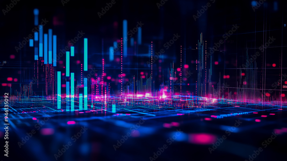 An artistic depiction of stock market charts and graphs, representing digital financial data analysis. An artistic depiction of stock market charts and graphs, representing digital financial data analysis.