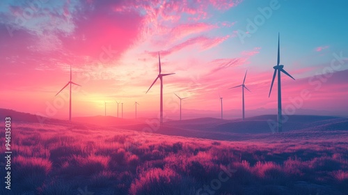 Wind Turbines Sunset.