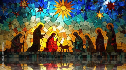Nativity Scene in Stained Glass Style

