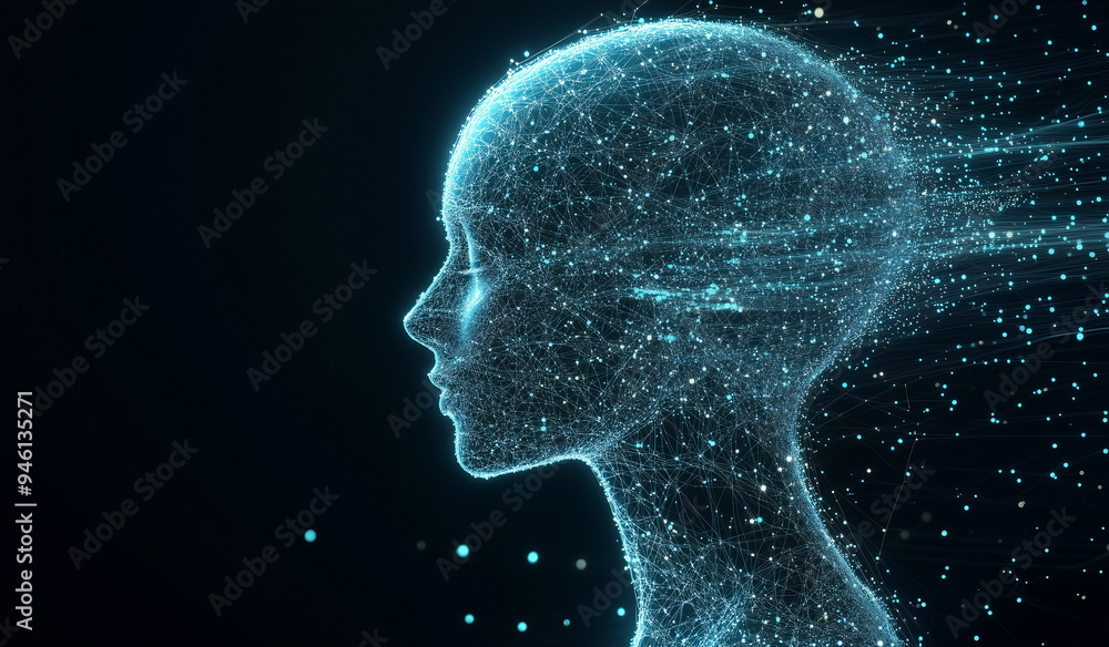 Digital Human Face Concept - Artificial Intelligence and Machine Learning Digital Human Face Concept - Artificial Intelligence and Machine Learning