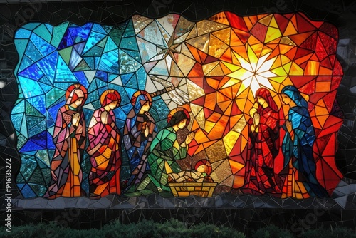 Nativity Scene in Stained Glass Style

