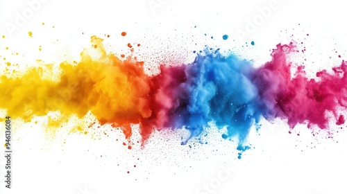 Explosion splash of colorful powder with freeze isolated on white background abstract splatter of colored dust powder