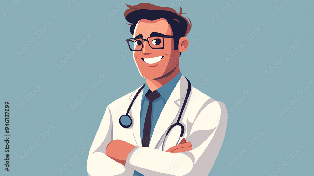 A friendly doctor in a white coat smiling confidently with a stethoscope ready to assist patients in a healthcare setting A friendly doctor in a white coat smiling confidently with a stethoscope ready to assist patients in a healthcare setting