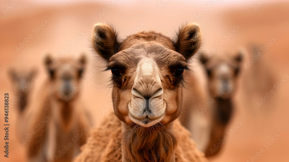 Obraz premium Group Camels Running Across Desert