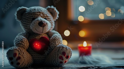 Wallpaper Mural Cozy Bear with Heart and Candle Glow Torontodigital.ca