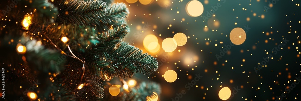 Festive Christmas tree with vibrant bokeh lights enhances holiday cheer and celebration Festive Christmas tree with vibrant bokeh lights enhances holiday cheer and celebration